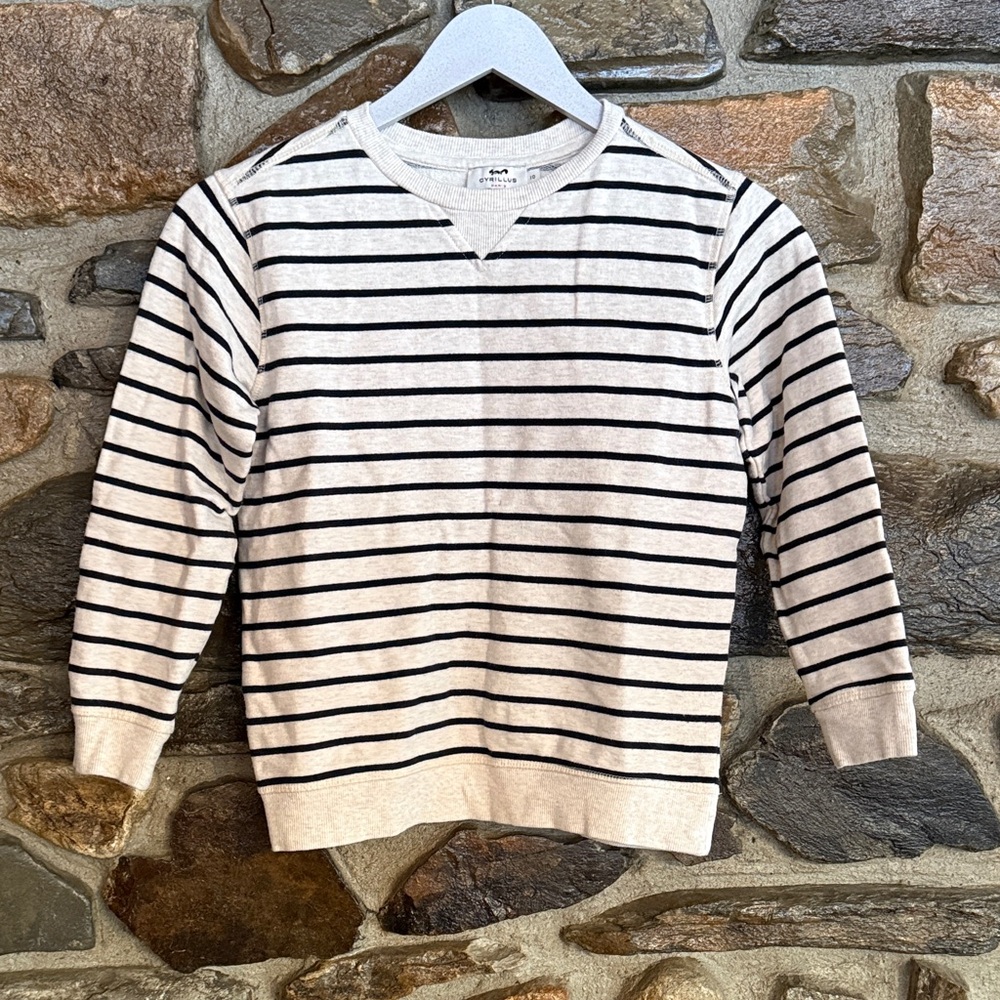 Cyrillus V-Neck Striped Sweater - Cream and Black
